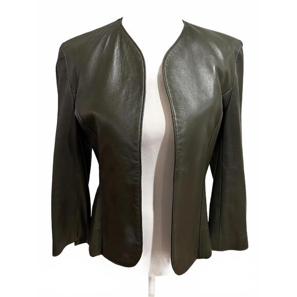 Effortless Classic Sophisticated Green Leather Blazer Timeless Vintage size 6 - Picture 1 of 9